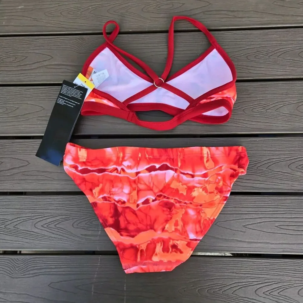 TYR Womens Durafast Red Admiral Ringback Workout Bikini Set Sz 32/xs NEW